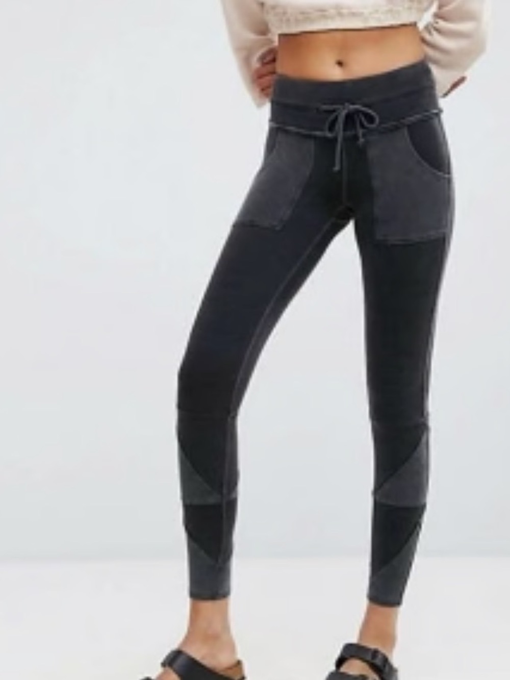 Free People Movement Kyoto Charcoal Drawstring Ponte Leggings Pants S Black